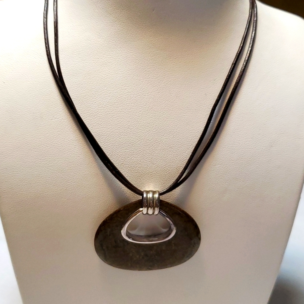 Silpada bronzite sterling and leather necklace.